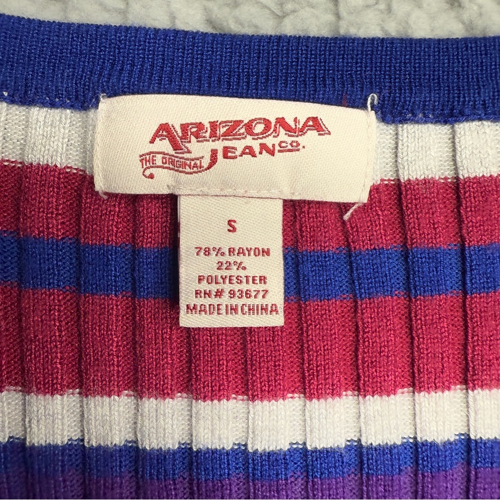 Arizona Jeans ribbed lace up striped sweater top blue purple white size S Y2K - Picture 8 of 8